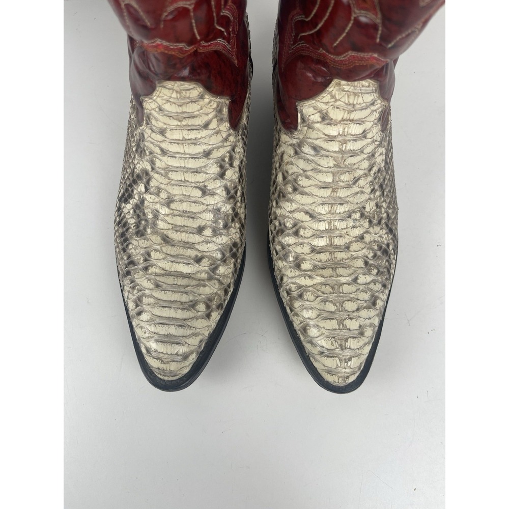 Vaquero Cowboy Boots Red Leather Uppers With White/black Snakeskin On Lower - Picture 4 of 16